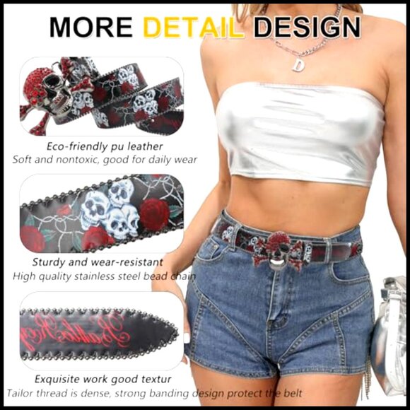 Skull Rhinestone Western Belt Y2K Goth Punk Emo Cowboy Cowgirl Unisex main image 6